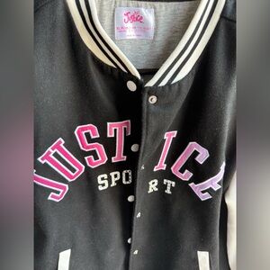 Justice Sport Black & White Letterman Style Jacket Pink Smile XL PLUS 16P-18P